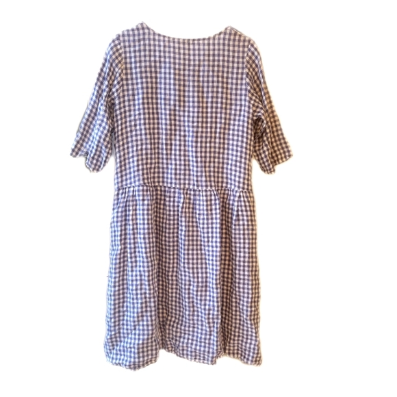 Samansa Mos2 linen hemp purple white check gingham dress 3/4 sleeve small - Picture 2 of 8